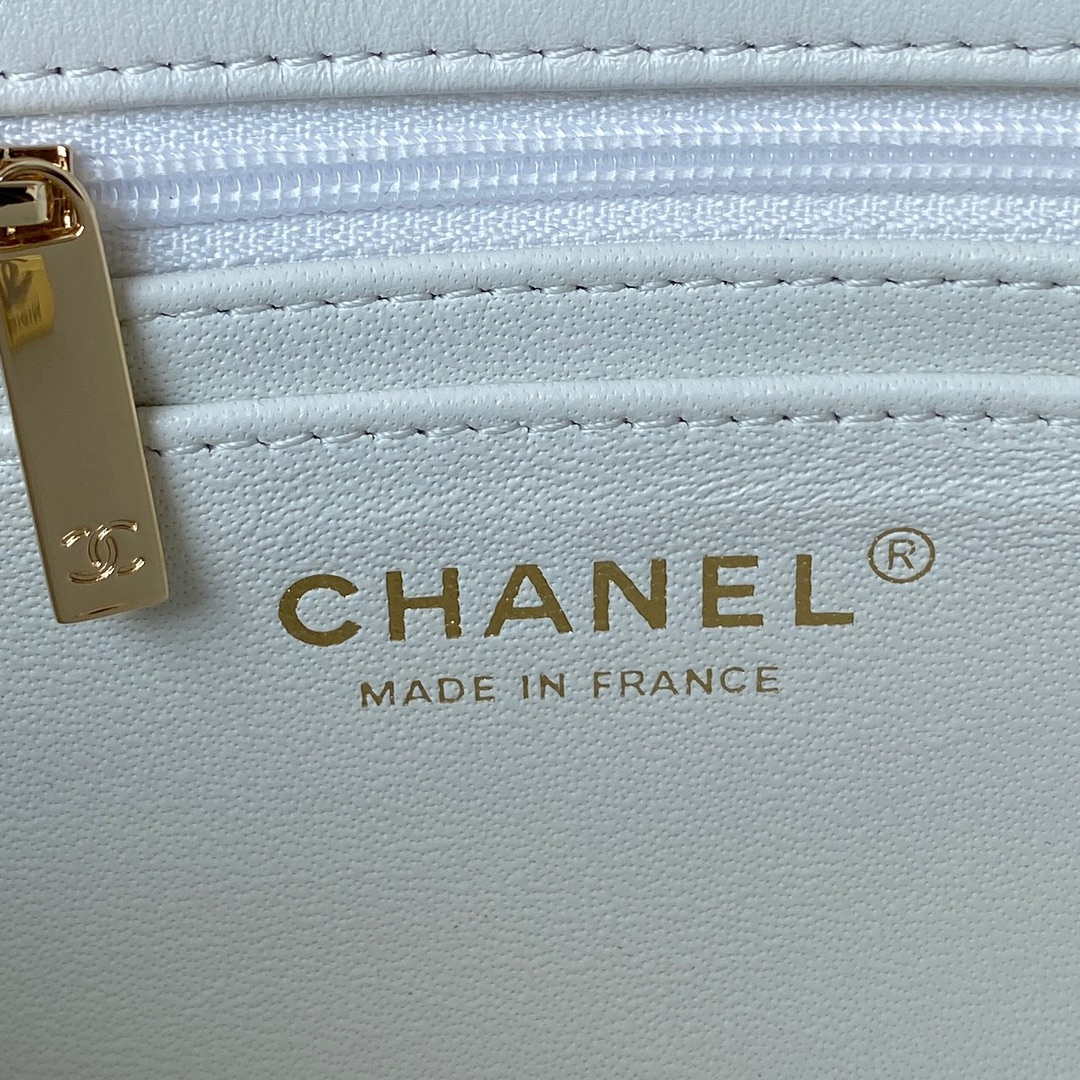 Chanel AS2431 Mini flap Lambskin bag with top handle Light gold White