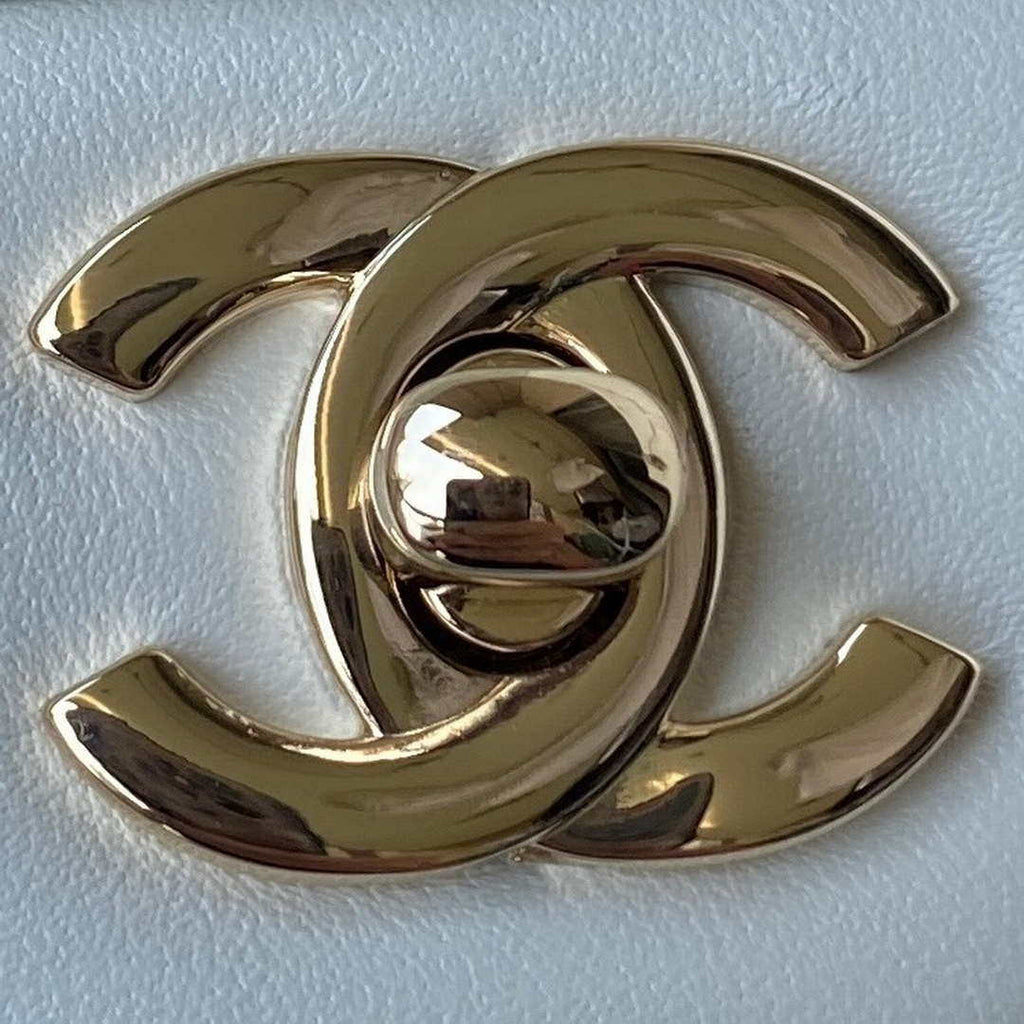 Chanel AS2431 Mini flap Lambskin bag with top handle Light gold White
