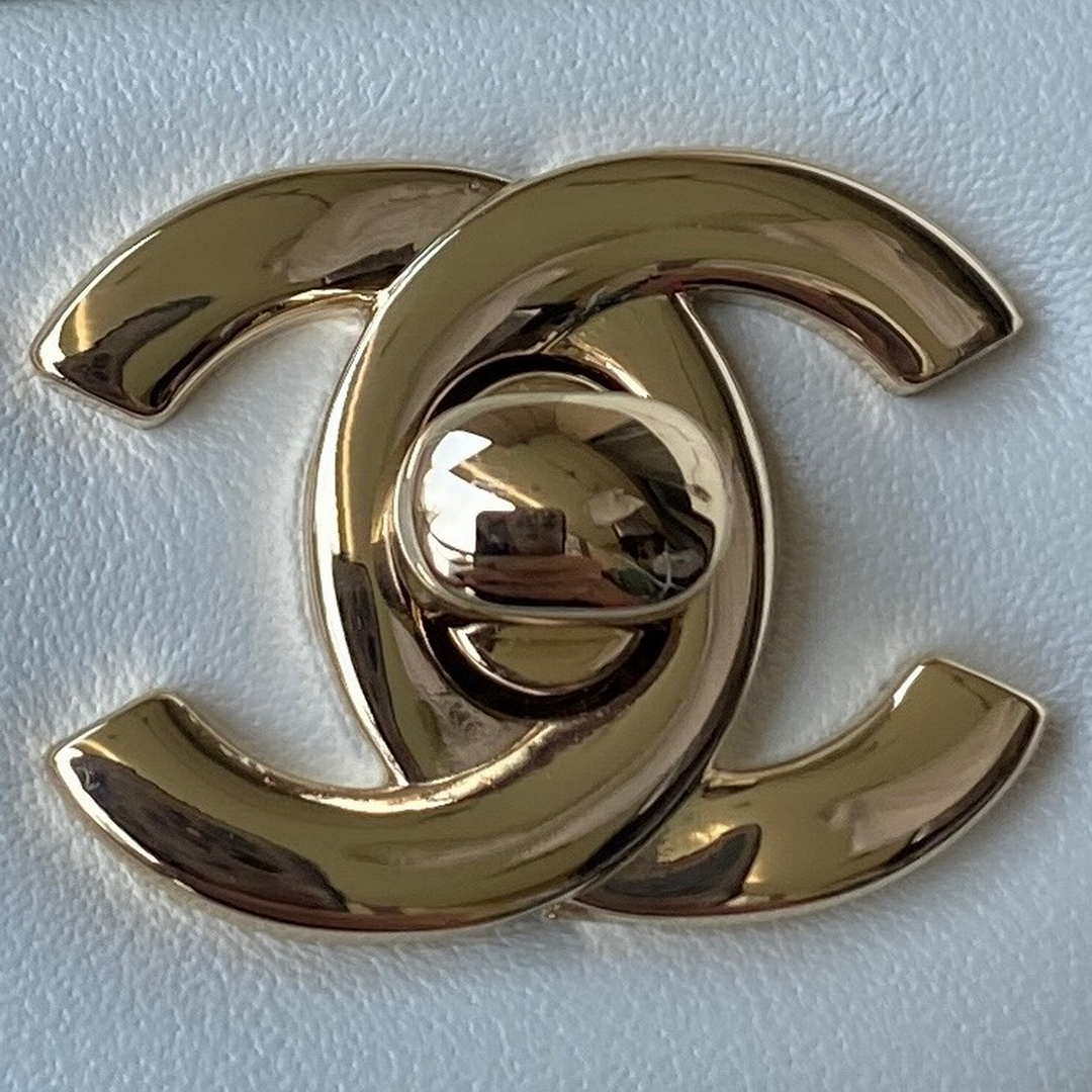 Chanel AS2431 Mini flap Lambskin bag with top handle Light gold White