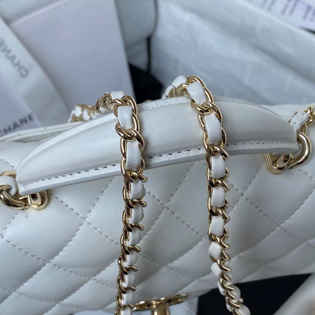 Chanel AS2431 Mini flap Lambskin bag with top handle Light gold White