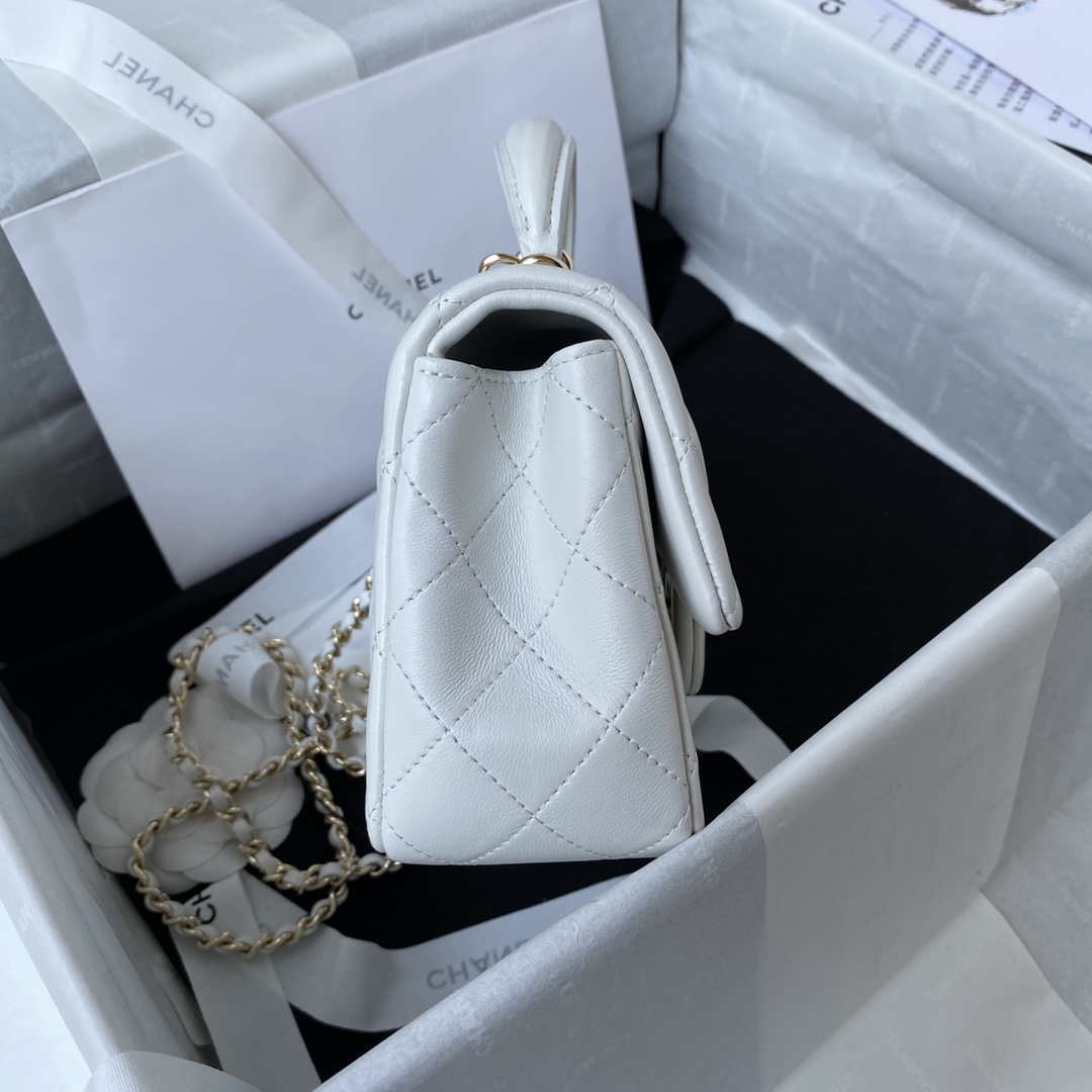 Chanel AS2431 Mini flap Lambskin bag with top handle Light gold White