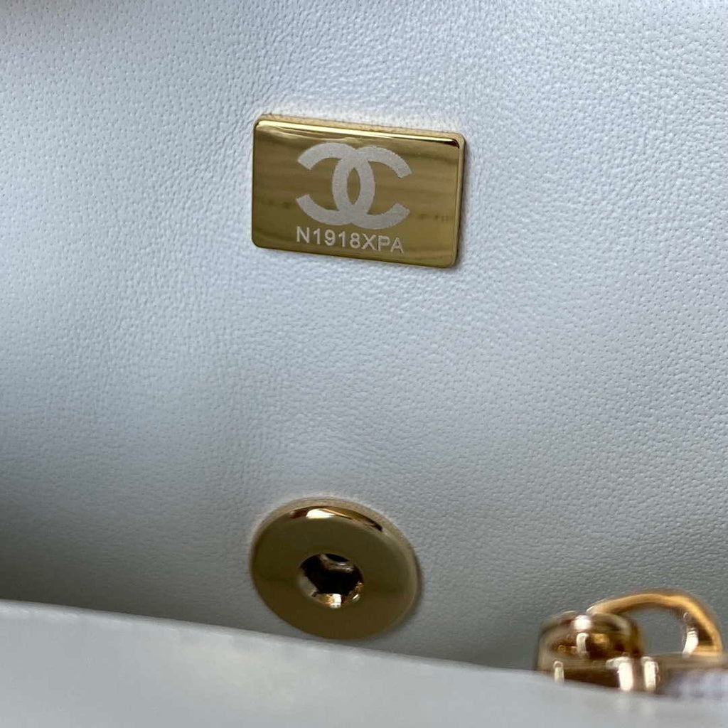 Chanel AS2431 Mini flap Lambskin bag with top handle Light gold White