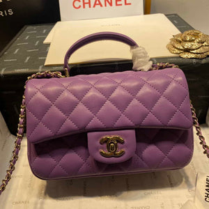 Chanel AS2431 Mini Flap Lambskin Bag with top Handle Purple Bright gold - Default Title - View 2