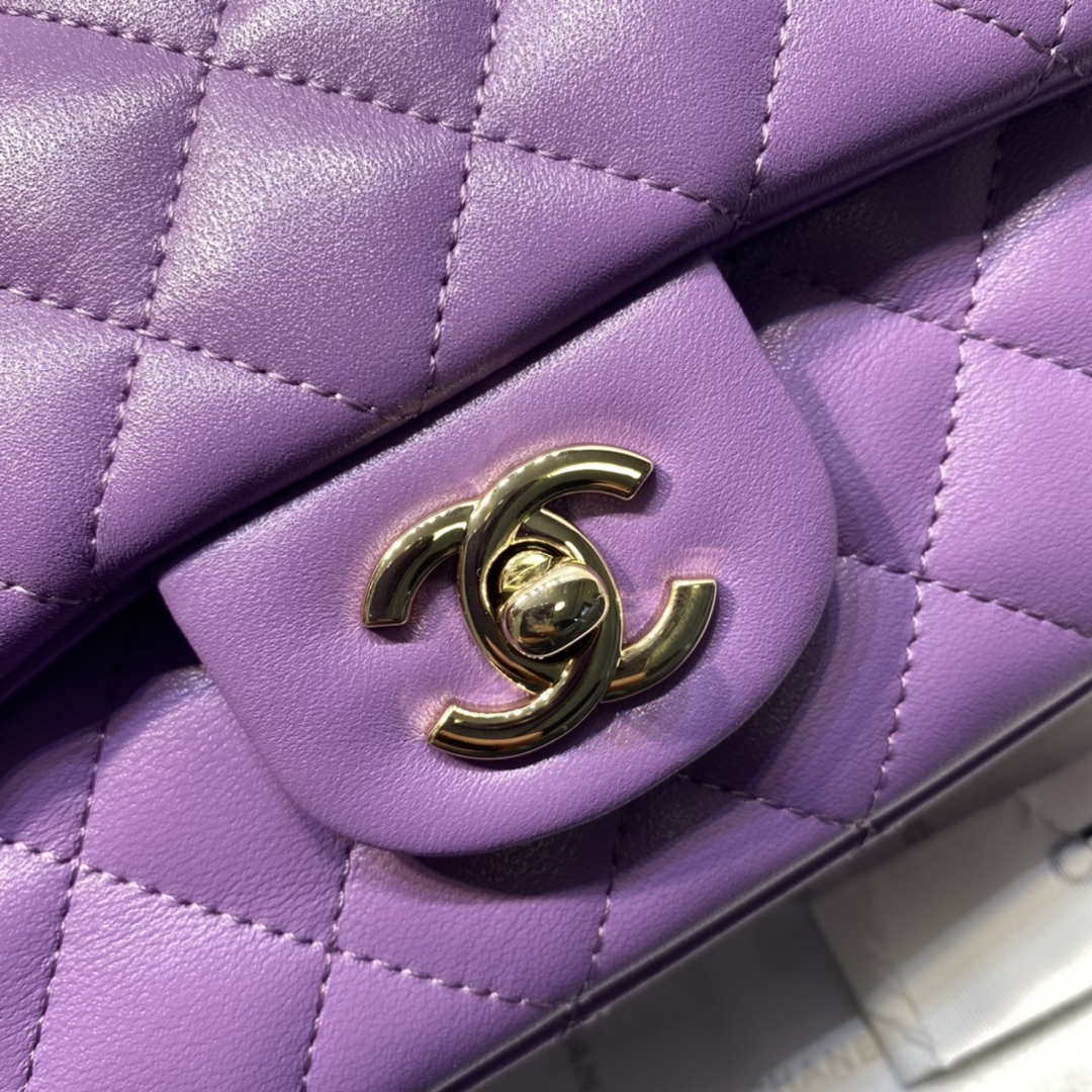 Chanel AS2431 Mini Flap Lambskin Bag with top Handle Purple Bright gold - Default Title - View 3