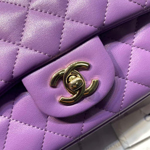 Chanel AS2431 Mini Flap Lambskin Bag with top Handle Purple Bright gold - Default Title - View 3