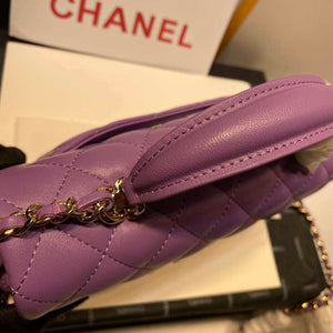Chanel AS2431 Mini Flap Lambskin Bag with top Handle Purple Bright gold - Default Title - View 4