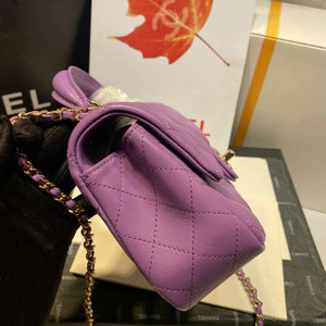 Chanel AS2431 Mini Flap Lambskin Bag with top Handle Purple Bright gold - Default Title - View 5