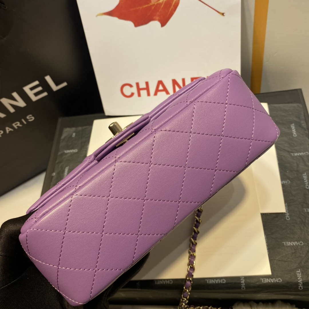 Chanel AS2431 Mini Flap Lambskin Bag with top Handle Purple Bright gold - Default Title - View 7