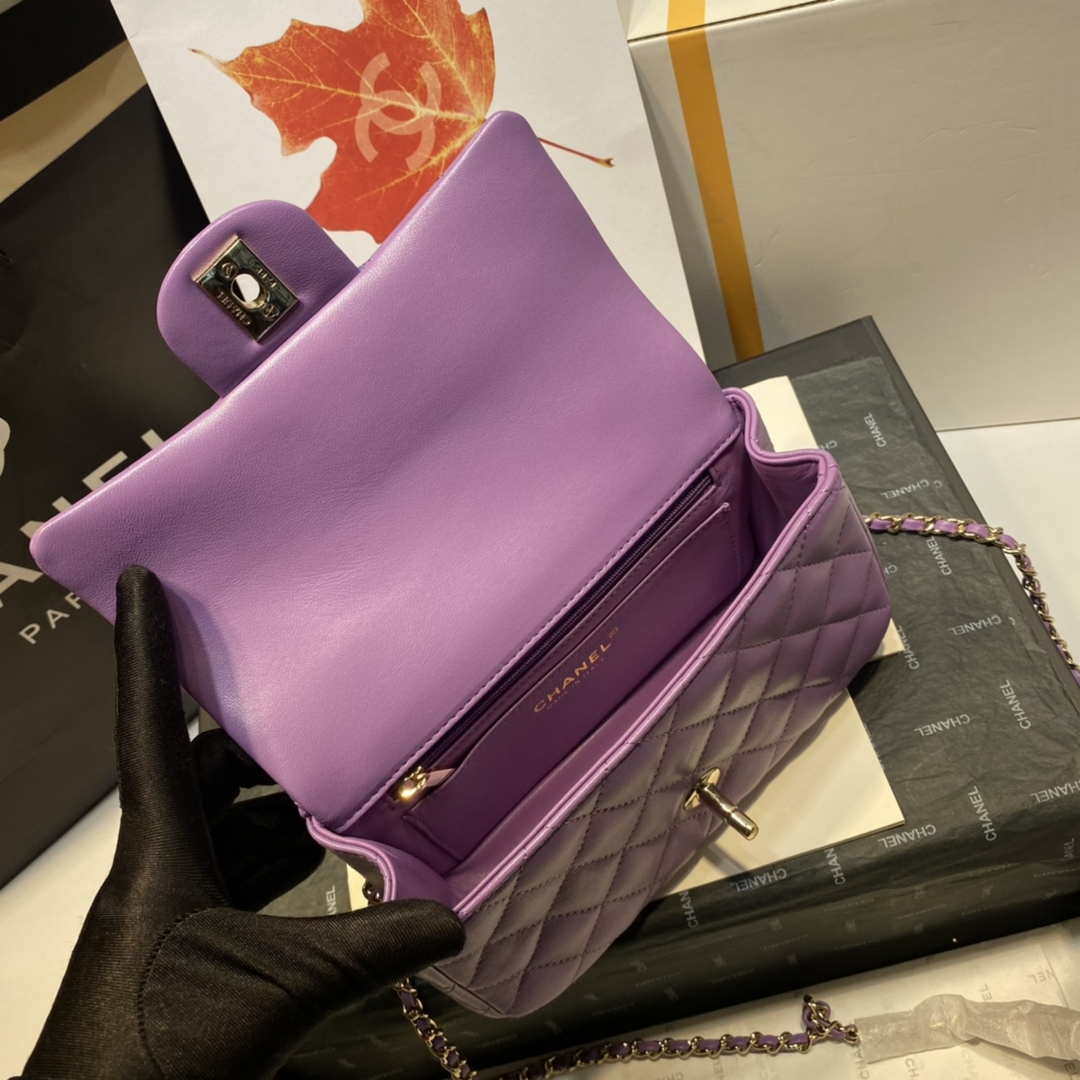 Chanel AS2431 Mini Flap Lambskin Bag with top Handle Purple Bright gold - Default Title - View 8