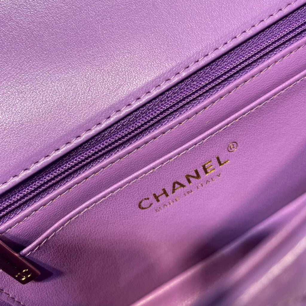Chanel AS2431 Mini Flap Lambskin Bag with top Handle Purple Bright gold