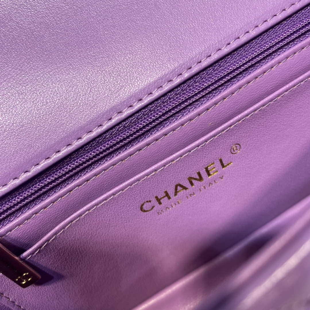 Chanel AS2431 Mini Flap Lambskin Bag with top Handle Purple Bright gold