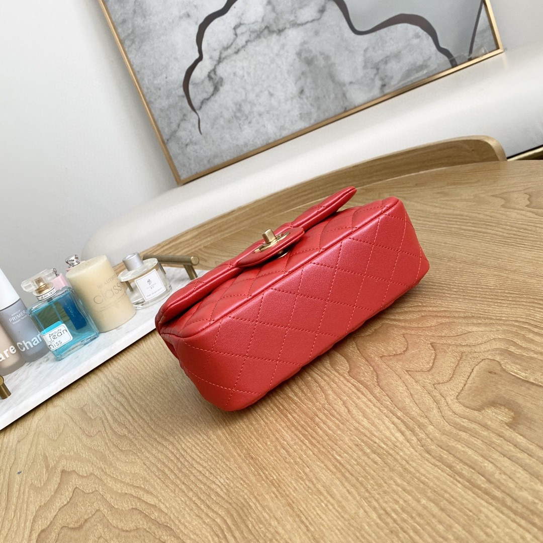 Chanel AS2431 Mini flap Lambskin bag with top handle Red bright gold - Default Title - View 8