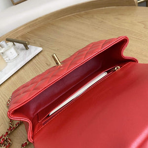 Chanel AS2431 Mini flap Lambskin bag with top handle Red bright gold - Default Title - View 9