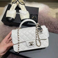 Chanel AS2431 Mini flap Lambskin bag with top handle White Lion Bright Gold - Default Title - View 1