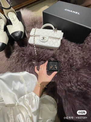 Chanel AS2431 Mini flap Lambskin bag with top handle White Lion Bright Gold - Default Title - View 3
