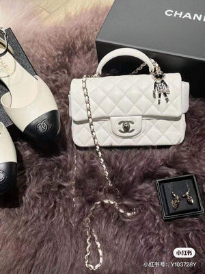 Chanel AS2431 Mini flap Lambskin bag with top handle White Lion Bright Gold - Default Title - View 5