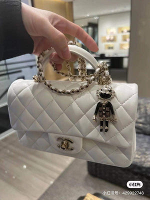 Chanel AS2431 Mini flap Lambskin bag with top handle White Lion Bright Gold - Default Title - View 7