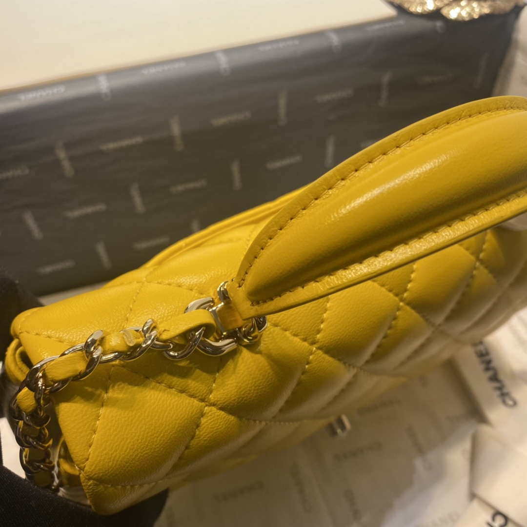 Chanel AS2431 Mini Flap Lambskin Bag with top Handle Yellow Bright gold - Default Title - View 3