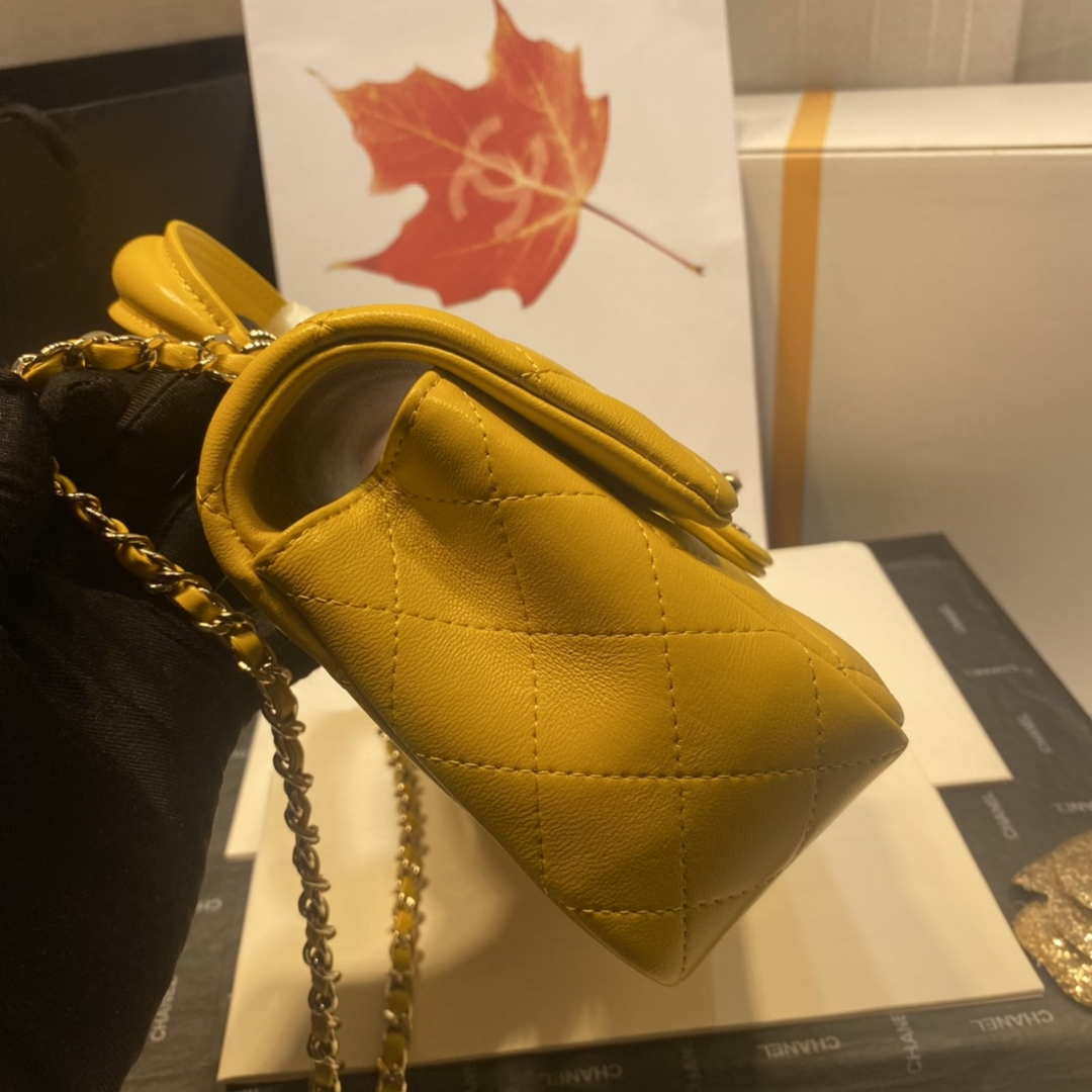 Chanel AS2431 Mini Flap Lambskin Bag with top Handle Yellow Bright gold - Default Title - View 4