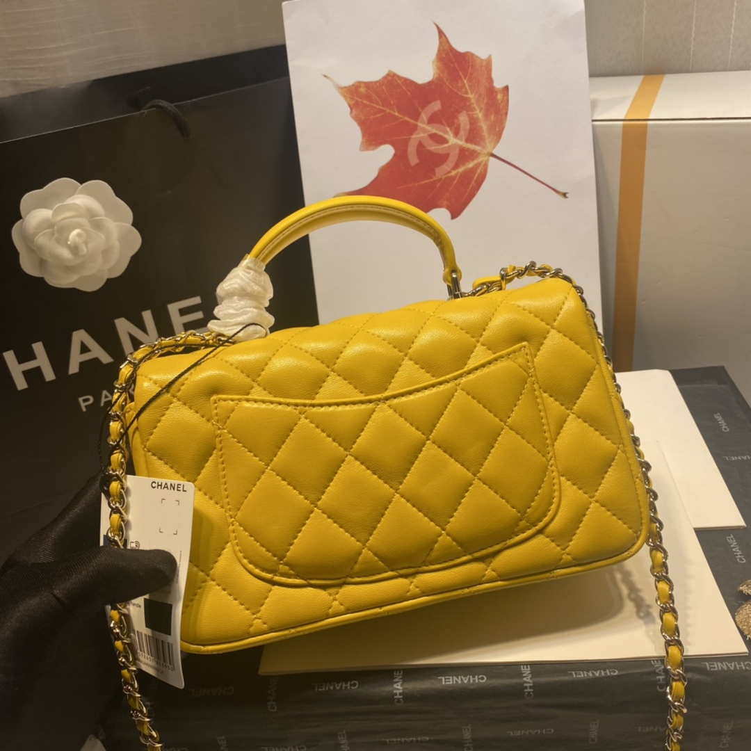 Chanel AS2431 Mini Flap Lambskin Bag with top Handle Yellow Bright gold - Default Title - View 5