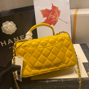 Chanel AS2431 Mini Flap Lambskin Bag with top Handle Yellow Bright gold - Default Title - View 5