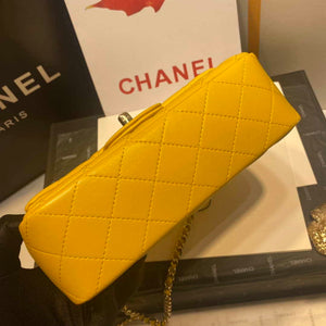 Chanel AS2431 Mini Flap Lambskin Bag with top Handle Yellow Bright gold - Default Title - View 6