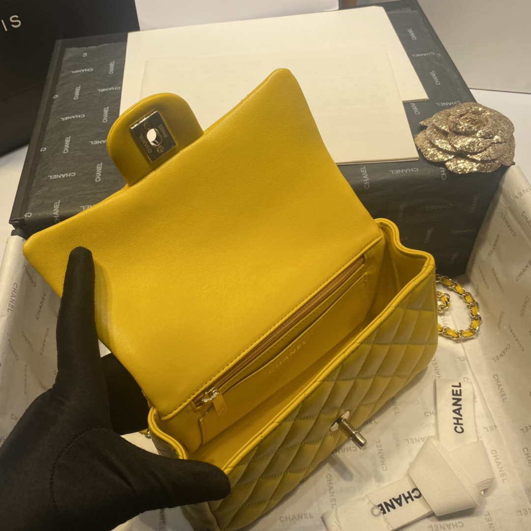 Chanel AS2431 Mini Flap Lambskin Bag with top Handle Yellow Bright gold - Default Title - View 7