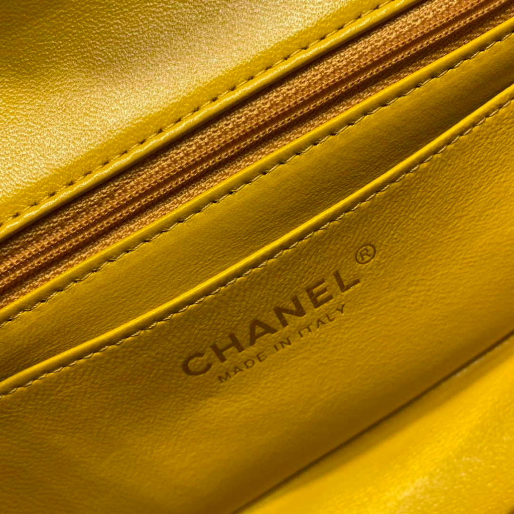 Chanel AS2431 Mini Flap Lambskin Bag with top Handle Yellow Bright gold