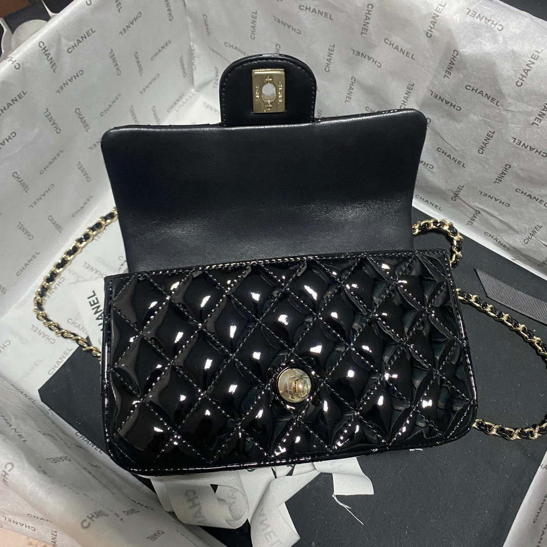 Chanel AS2431 Mini flap Mirror Calfskin & Gold-Tone Metal Black