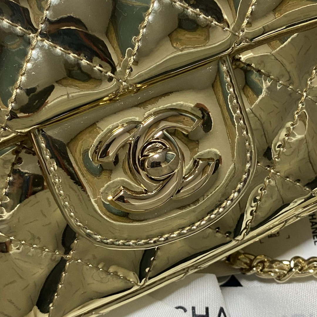 Chanel AS2431 Mini flap Mirror Calfskin Metallic Calfskin & Gold-Tone Metal Gold - Default Title - View 3