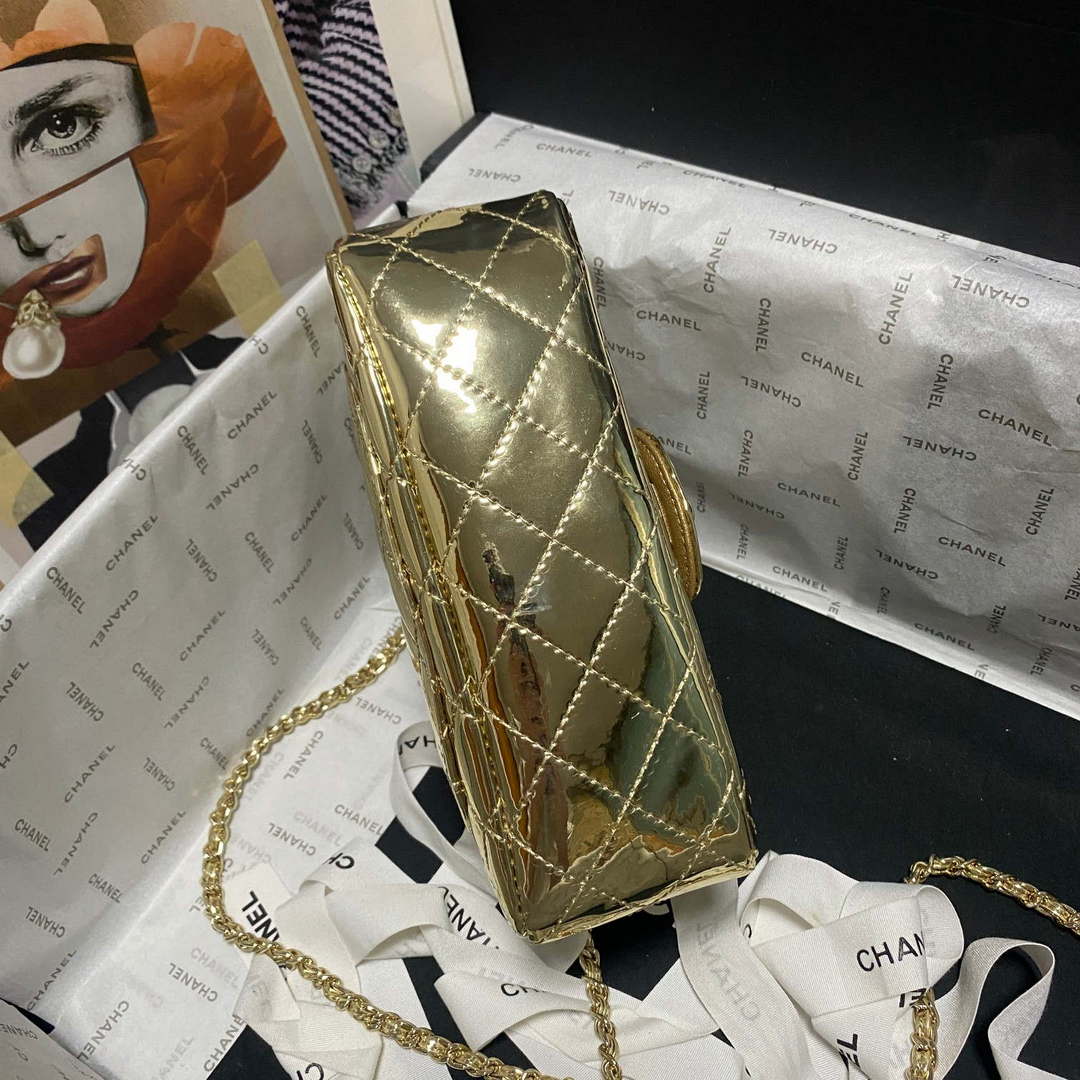 Chanel AS2431 Mini flap Mirror Calfskin Metallic Calfskin & Gold-Tone Metal Gold - Default Title - View 4