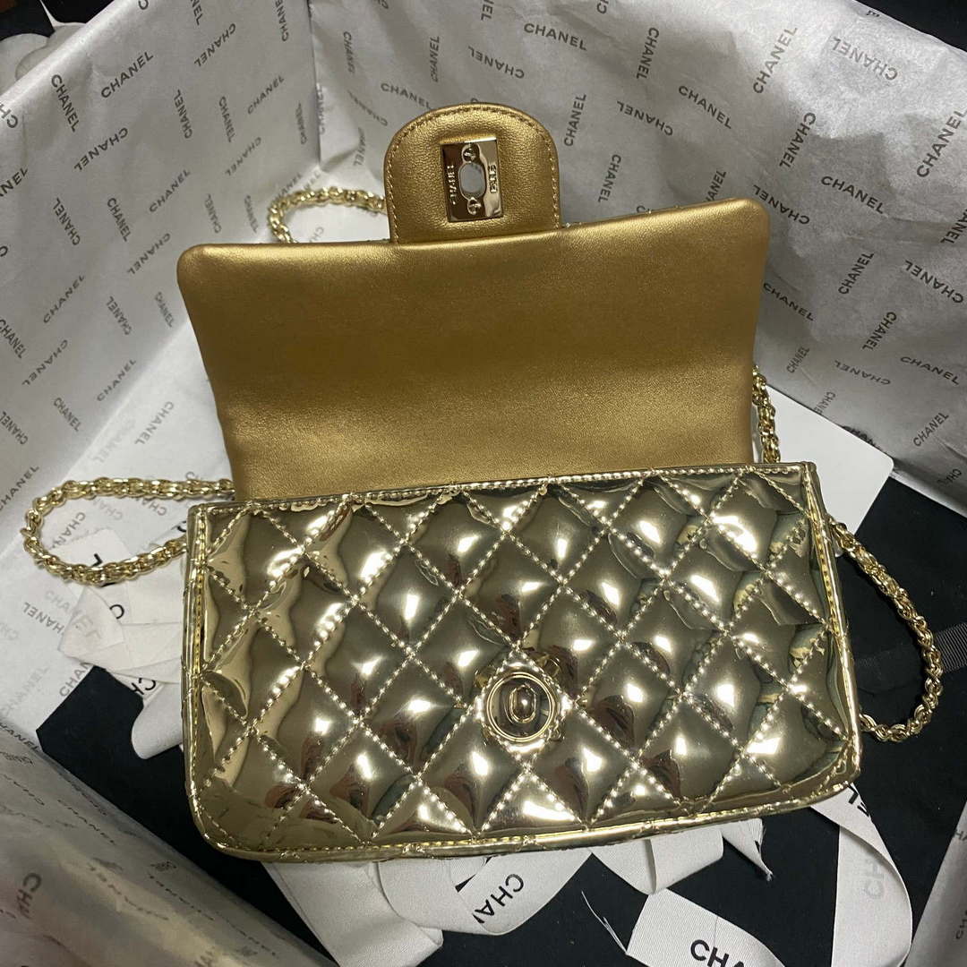 Chanel AS2431 Mini flap Mirror Calfskin Metallic Calfskin & Gold-Tone Metal Gold - Default Title - View 5