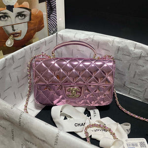 Chanel AS2431 Mini flap Mirror Calfskin Metallic Calfskin & Gold-Tone Metal Purple - Default Title - View 1