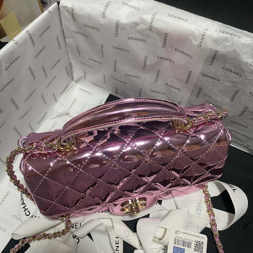 Chanel AS2431 Mini flap Mirror Calfskin Metallic Calfskin & Gold-Tone Metal Purple