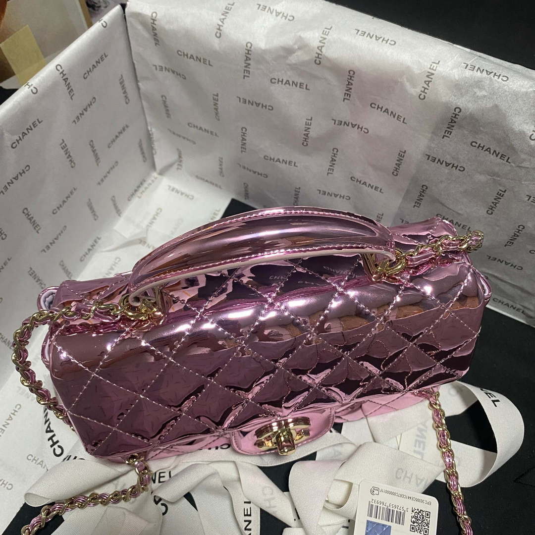 Chanel AS2431 Mini flap Mirror Calfskin Metallic Calfskin & Gold-Tone Metal Purple - Default Title - View 3