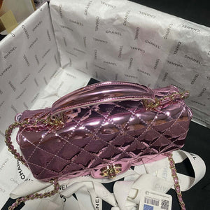 Chanel AS2431 Mini flap Mirror Calfskin Metallic Calfskin & Gold-Tone Metal Purple - Default Title - View 3