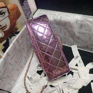 Chanel AS2431 Mini flap Mirror Calfskin Metallic Calfskin & Gold-Tone Metal Purple - Default Title - View 5