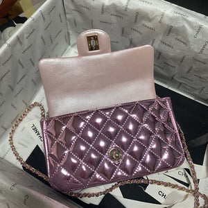 Chanel AS2431 Mini flap Mirror Calfskin Metallic Calfskin & Gold-Tone Metal Purple - Default Title - View 6