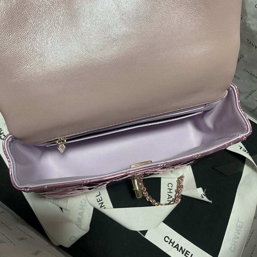 Chanel AS2431 Mini flap Mirror Calfskin Metallic Calfskin & Gold-Tone Metal Purple - Default Title - View 7