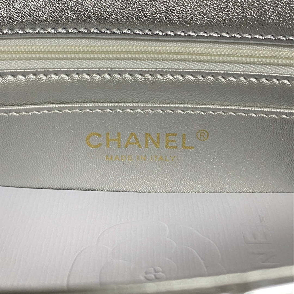 Chanel AS2431 Mini flap Mirror Calfskin Metallic Calfskin & Gold-Tone Metal Silver