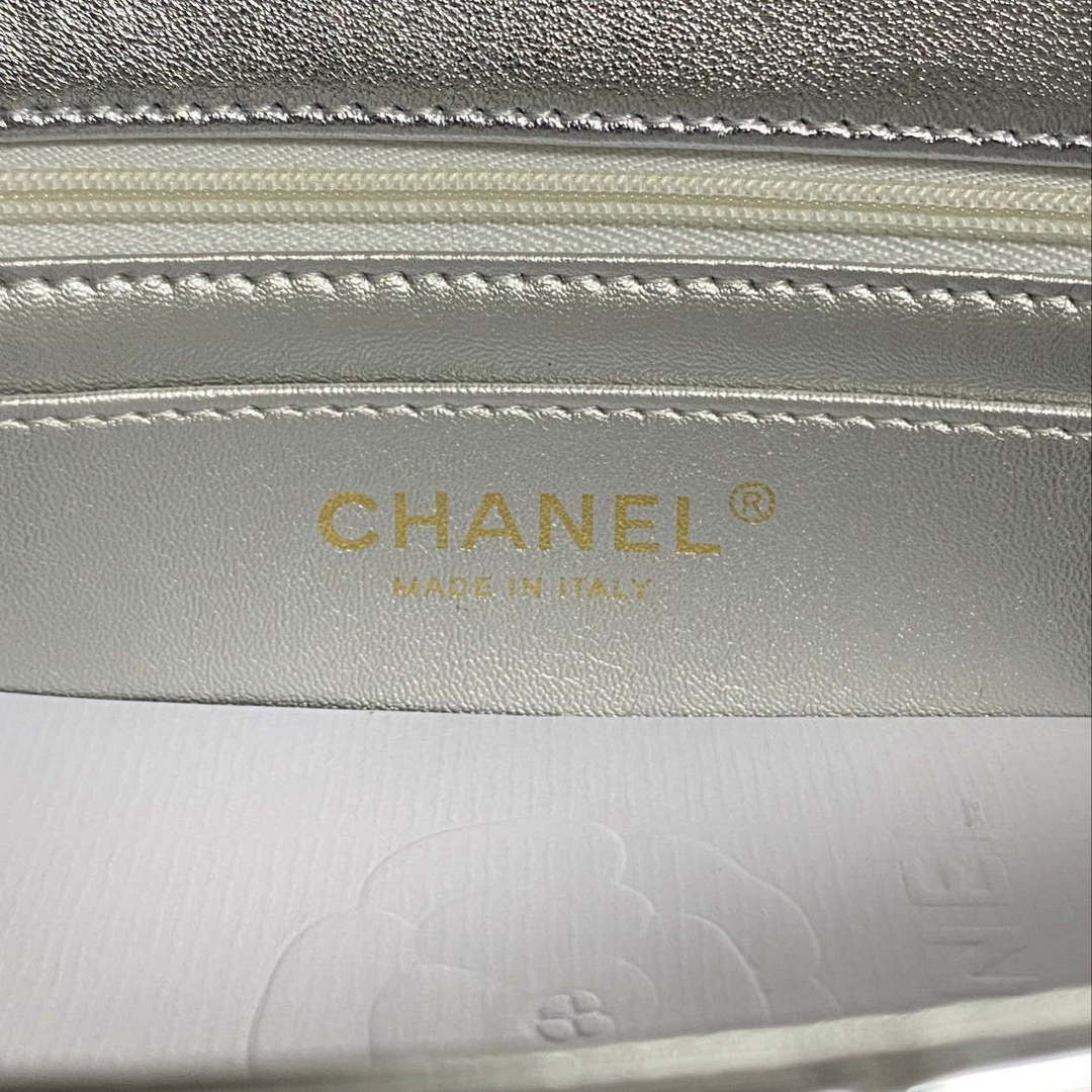Chanel AS2431 Mini flap Mirror Calfskin Metallic Calfskin & Gold-Tone Metal Silver - Default Title - View 7