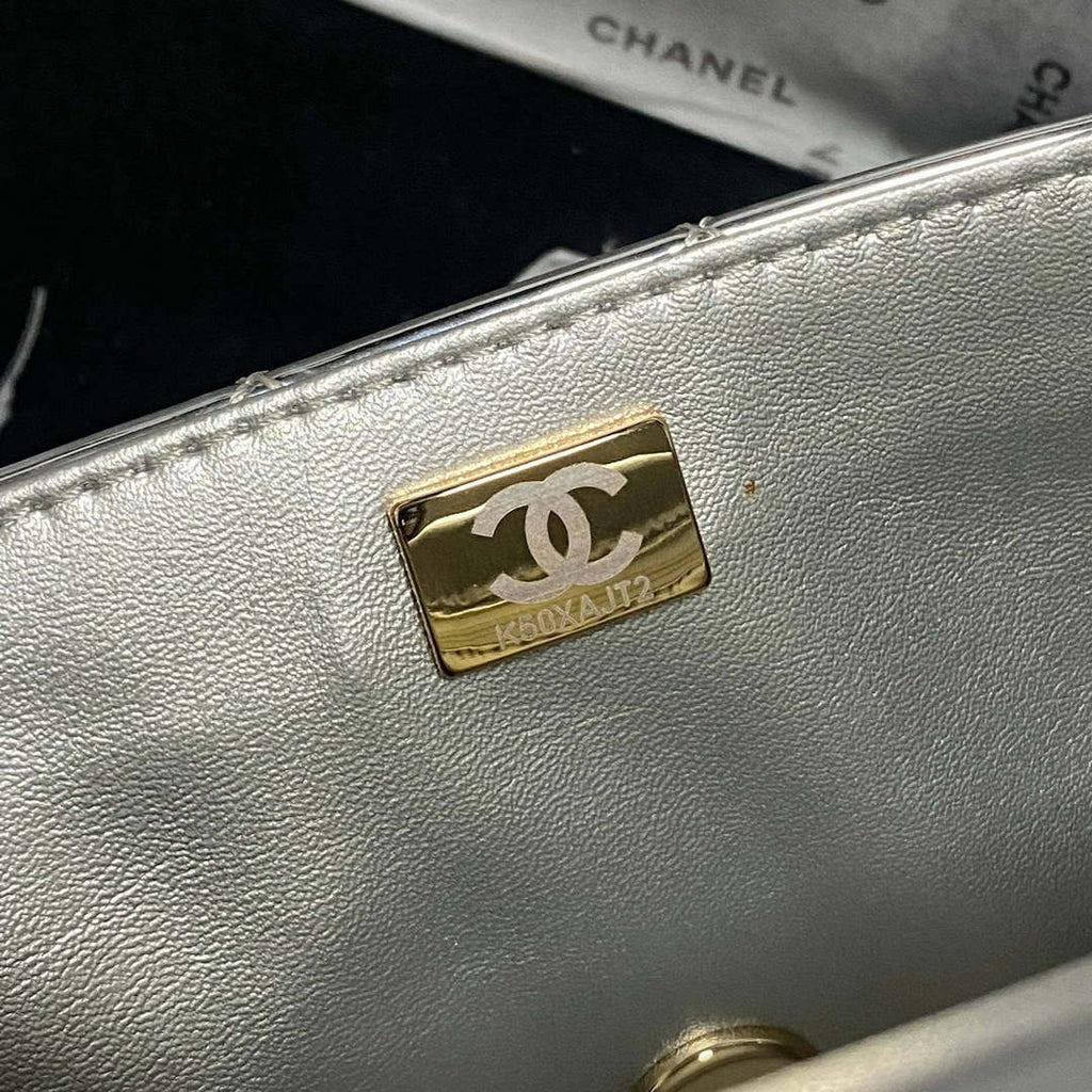 Chanel AS2431 Mini flap Mirror Calfskin Metallic Calfskin & Gold-Tone Metal Silver