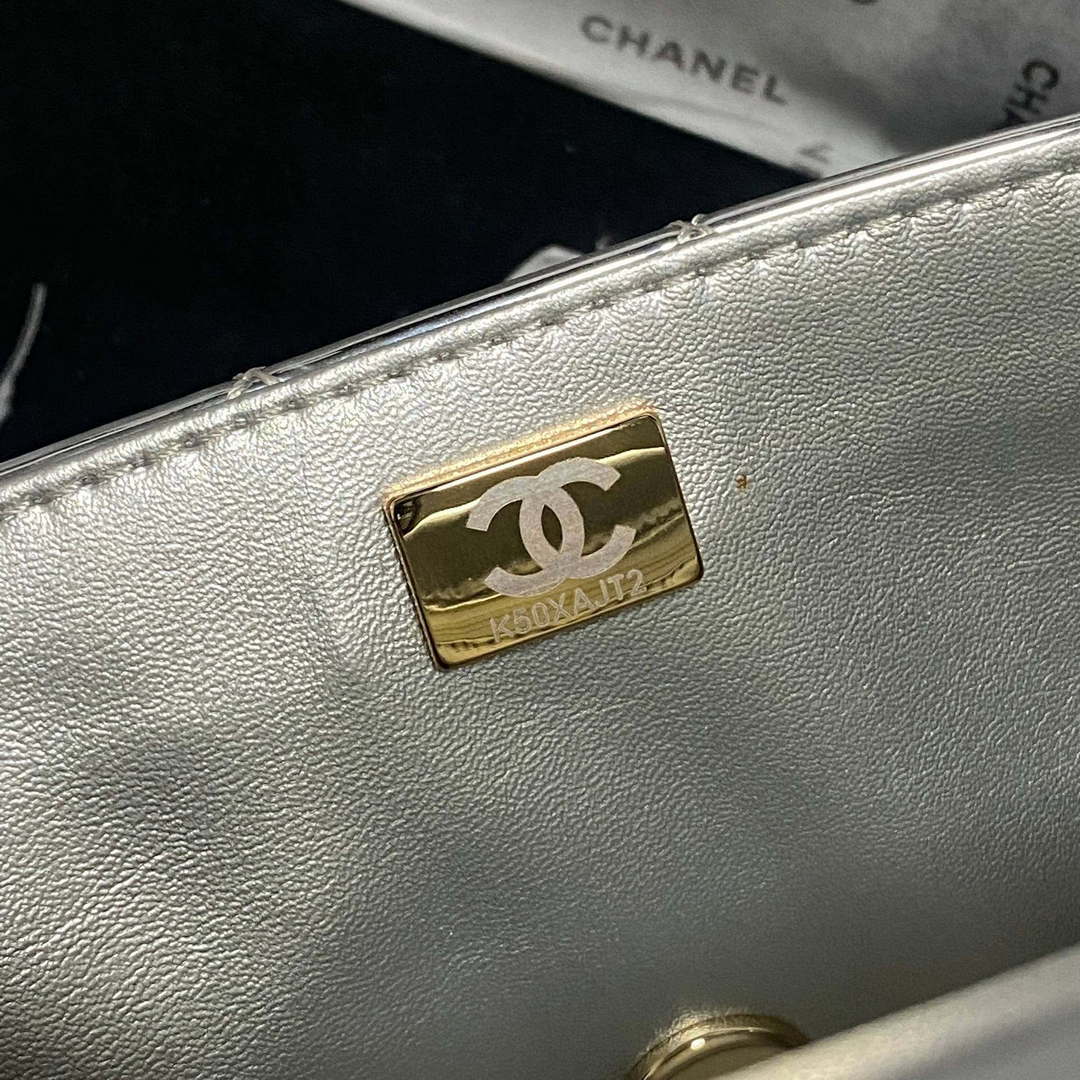 Chanel AS2431 Mini flap Mirror Calfskin Metallic Calfskin & Gold-Tone Metal Silver