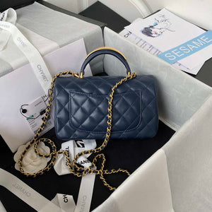 Chanel AS2431 Mini flap Navy Blue Lambskin bag with top handle Gold - Default Title - View 2