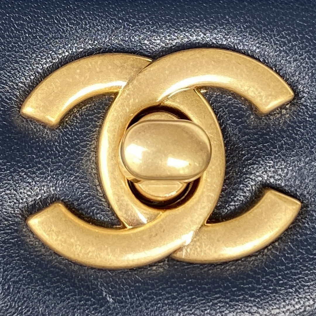 Chanel AS2431 Mini flap Navy Blue Lambskin bag with top handle Gold - Default Title - View 3