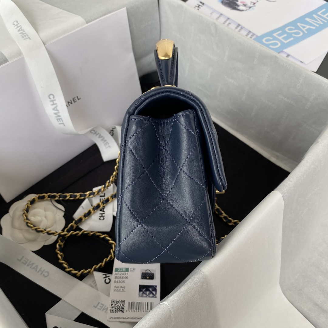 Chanel AS2431 Mini flap Navy Blue Lambskin bag with top handle Gold - Default Title - View 5