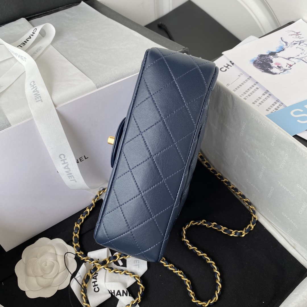 Chanel AS2431 Mini flap Navy Blue Lambskin bag with top handle Gold