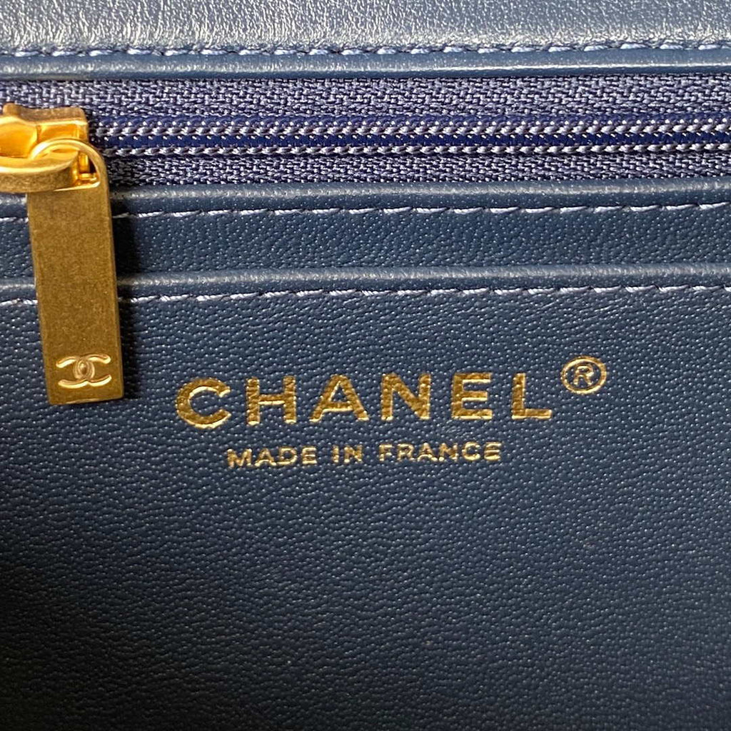 Chanel AS2431 Mini flap Navy Blue Lambskin bag with top handle Gold