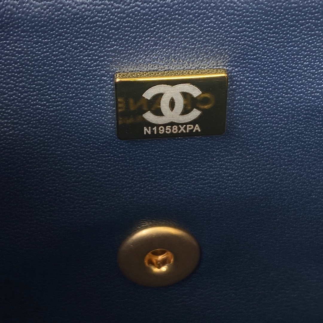 Chanel AS2431 Mini flap Navy Blue Lambskin bag with top handle Gold - Default Title - View 9