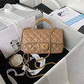 Chanel AS2431 Mini flap Tan Lambskin bag with top handle Gold - Default Title - View 1